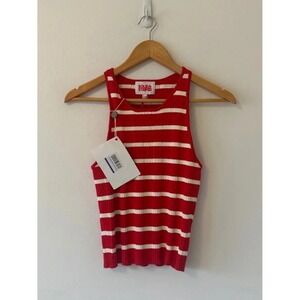 NWT Solid & Striped Red and White Striped High Neck Ribbed Tank Top | Size XL